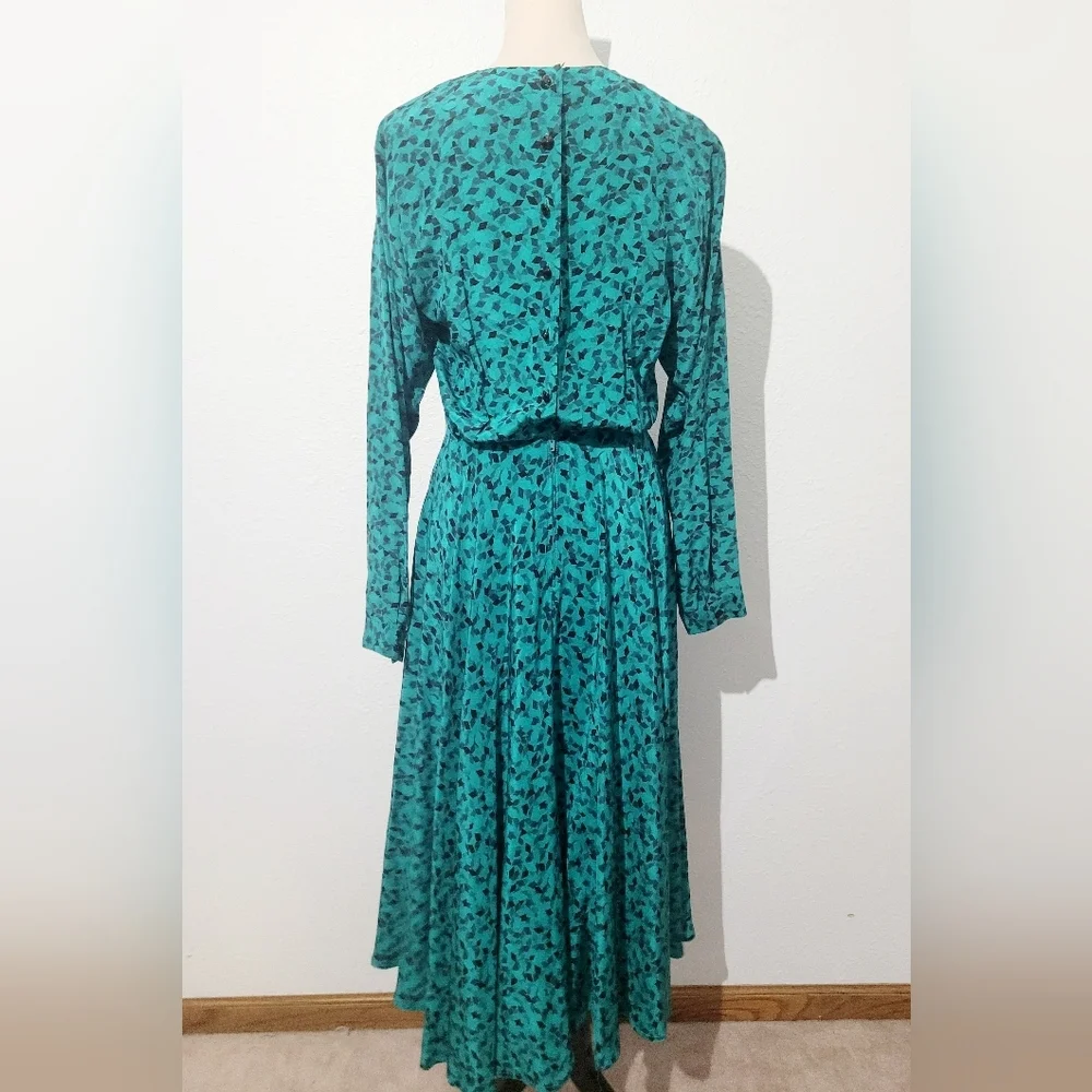 VINTAGE Maggy London by Jeannene Booher 100% Silk Long Abstract Print Dress 80's - Picture 5 of 15